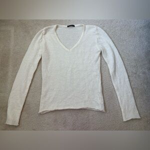 Brandy Melville cream ivory white mohair gauzy lightweight v-neck sweater, sz M